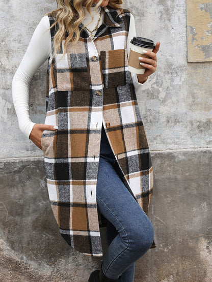 Long Plaid Vest Coat
