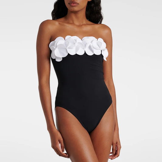 Elegant black and white contrast one-piece swimwear