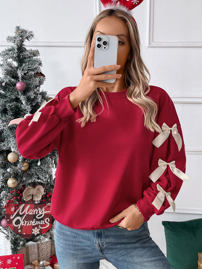 Christmas Sweatshirt with Bow Tie Collar
