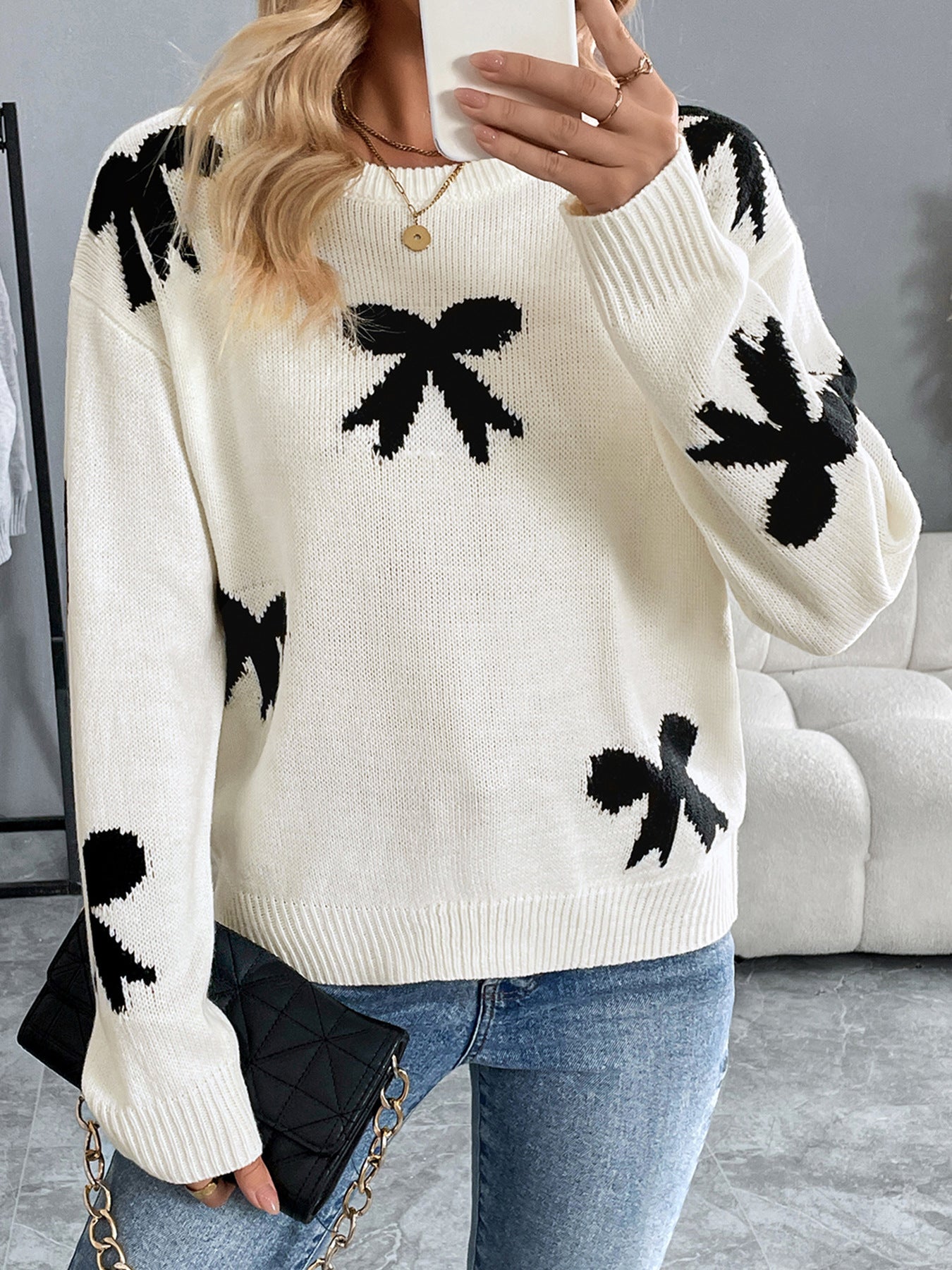 Bow Jacquard Sweater