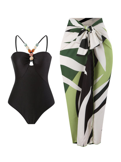 Hollow Gem Strap Swimsuit Dress