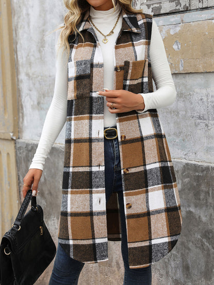 Long Plaid Vest Coat