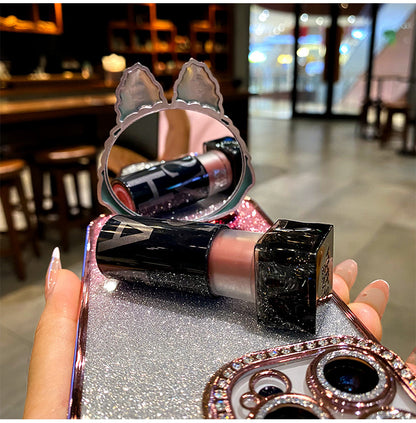 iPhone Cases, Glitter Full Cover Silicone, with Labububu Mirror Stand