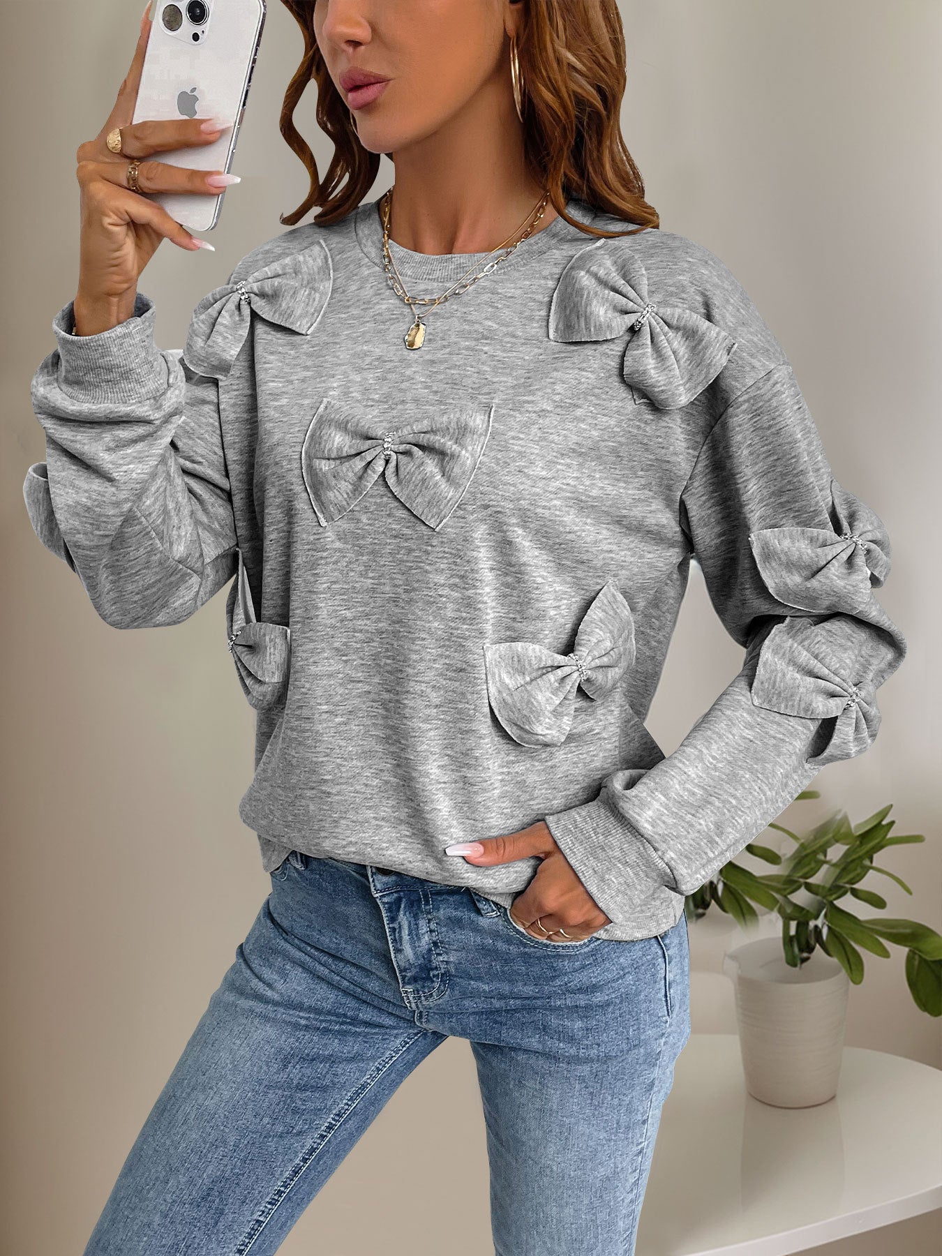 Gray Sweatshirt with Bow