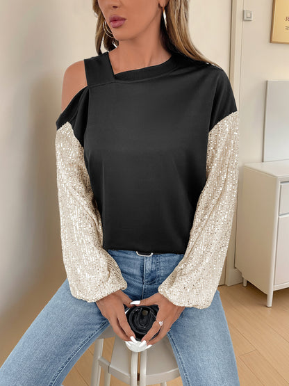 Sequin Off-The-Shoulder Sweatshirt