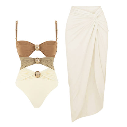 Three-color hollow stitching sexy swimsuit