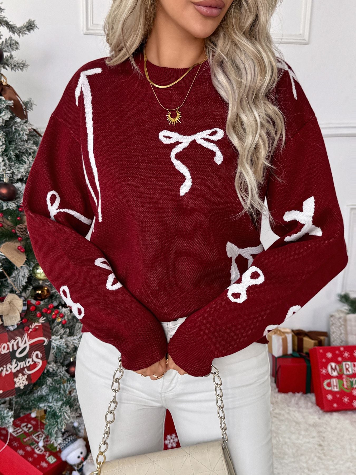Festive Christmas Sweater with a Decorative Bow