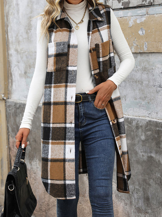 Long Plaid Vest Coat