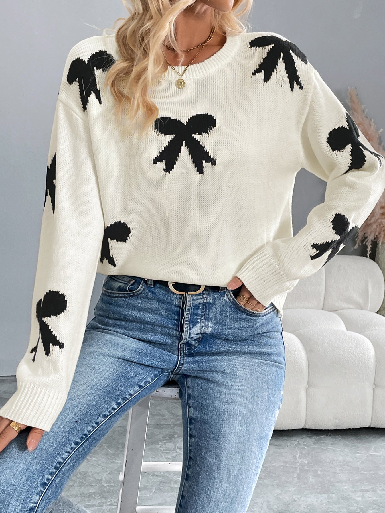Bow Jacquard Sweater