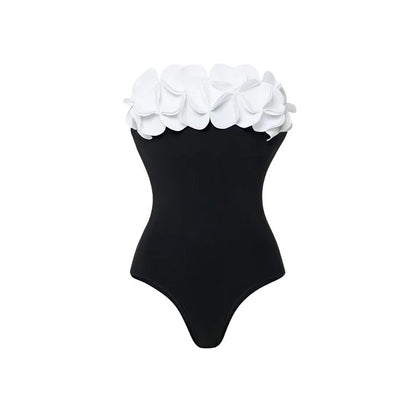 Elegant black and white contrast one-piece swimsuit