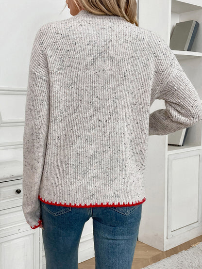 Mock Neck Heart Print Sweater