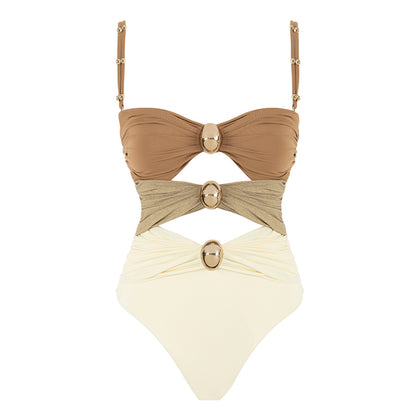 Three-color hollow stitching sexy swimsuit