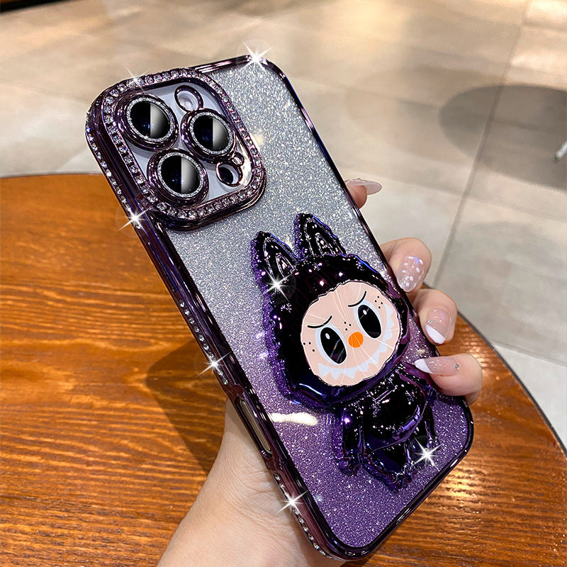 iPhone Cases, Glitter Full Cover Silicone, with Labububu Mirror Stand