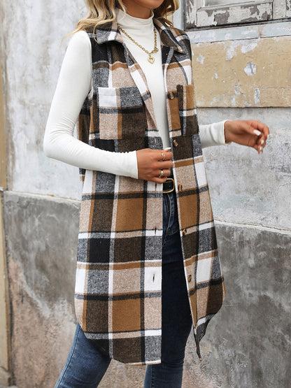 Long Plaid Vest Coat
