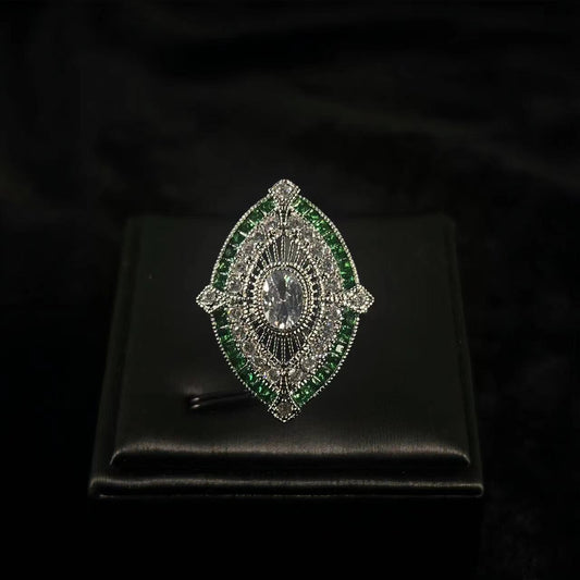 High-grade heavy-work emerald vintage colored gemstone ring