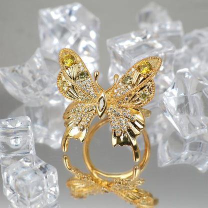 Copper Plated 18k Real Gold Shining Butterfly Ring