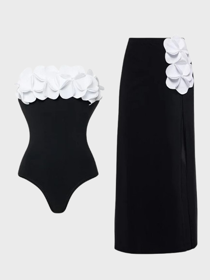 Elegant black and white contrast one-piece swimsuit