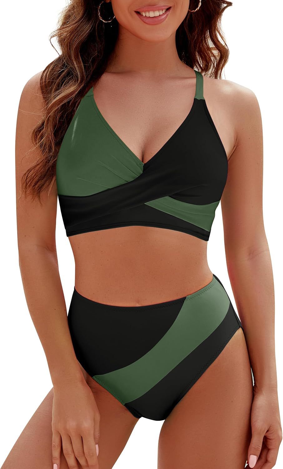 Contrast color cross strap beach vacation bikini