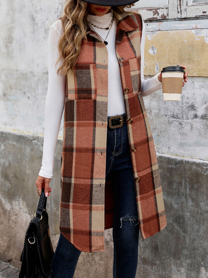 Long Plaid Vest Coat