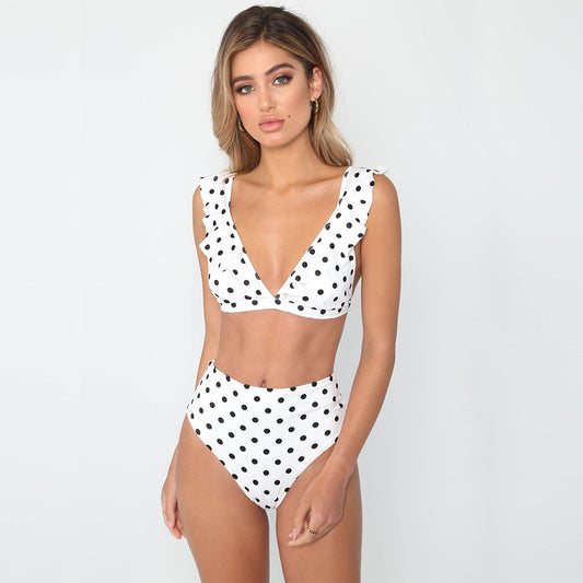 Polka Dot High Waist Halter Bikini Set