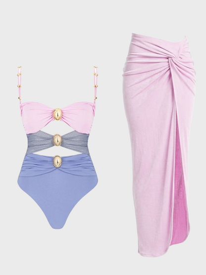 Three-color hollow stitching sexy swimsuit