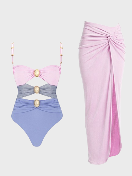 Three-color hollow stitching sexy swimsuit