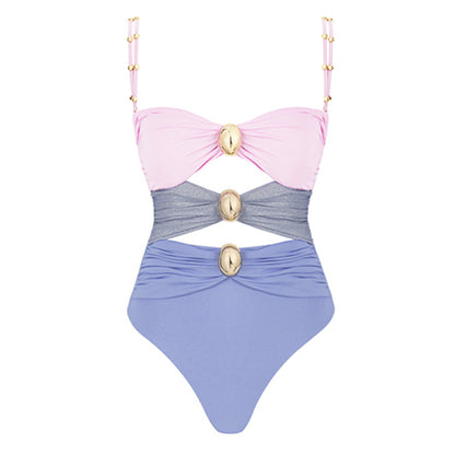 Three-color hollow stitching sexy swimsuit