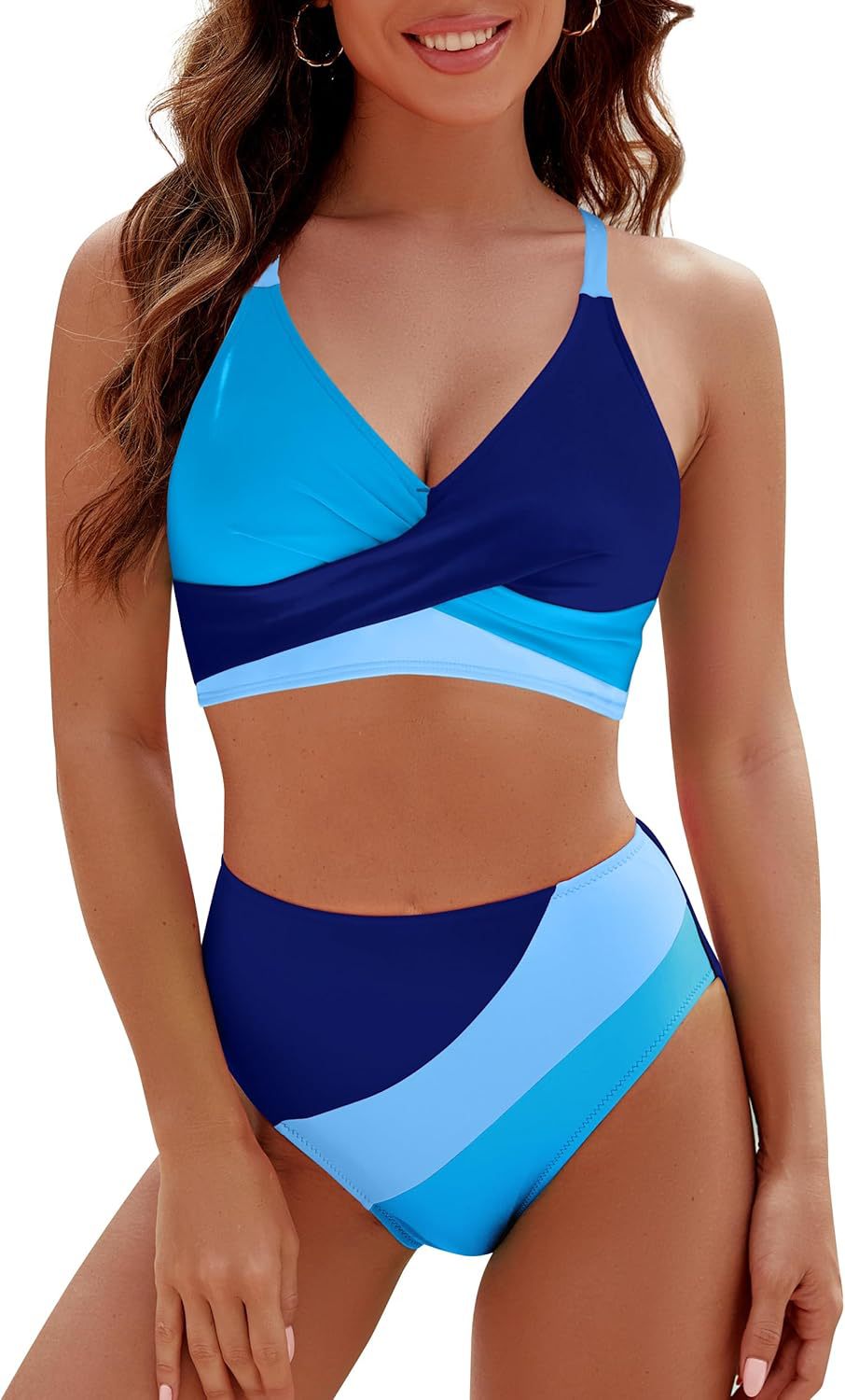 Contrast color cross strap beach vacation bikini