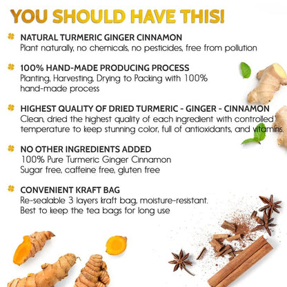 🌹100% Natural Turmeric Ginger Cinnamon Tea
