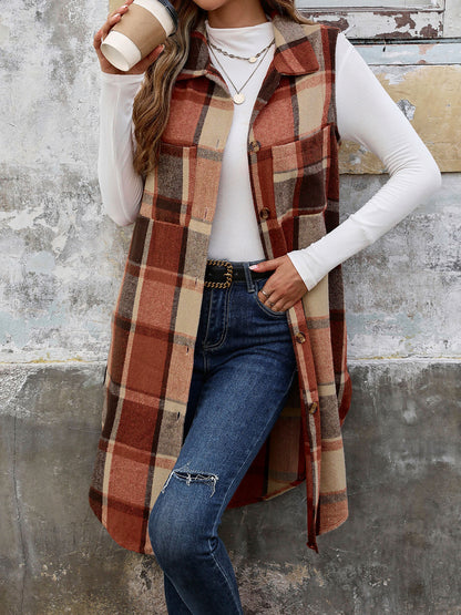 Long Plaid Vest Coat