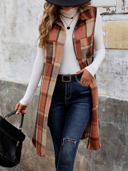 Long Plaid Vest Coat