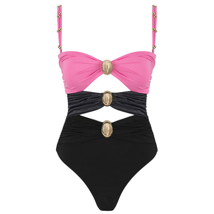 Three-color hollow stitching sexy swimsuit