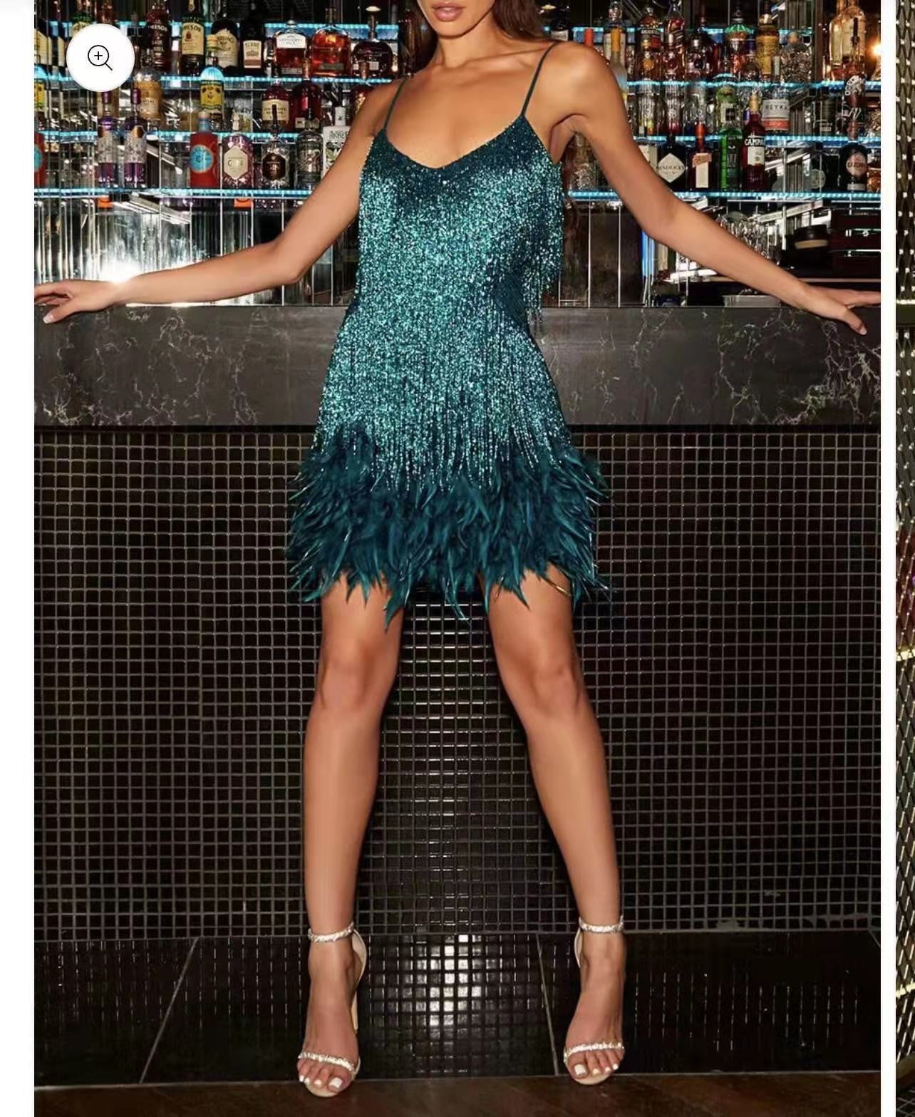 Feather V-Neck Dress for Travel & Parties