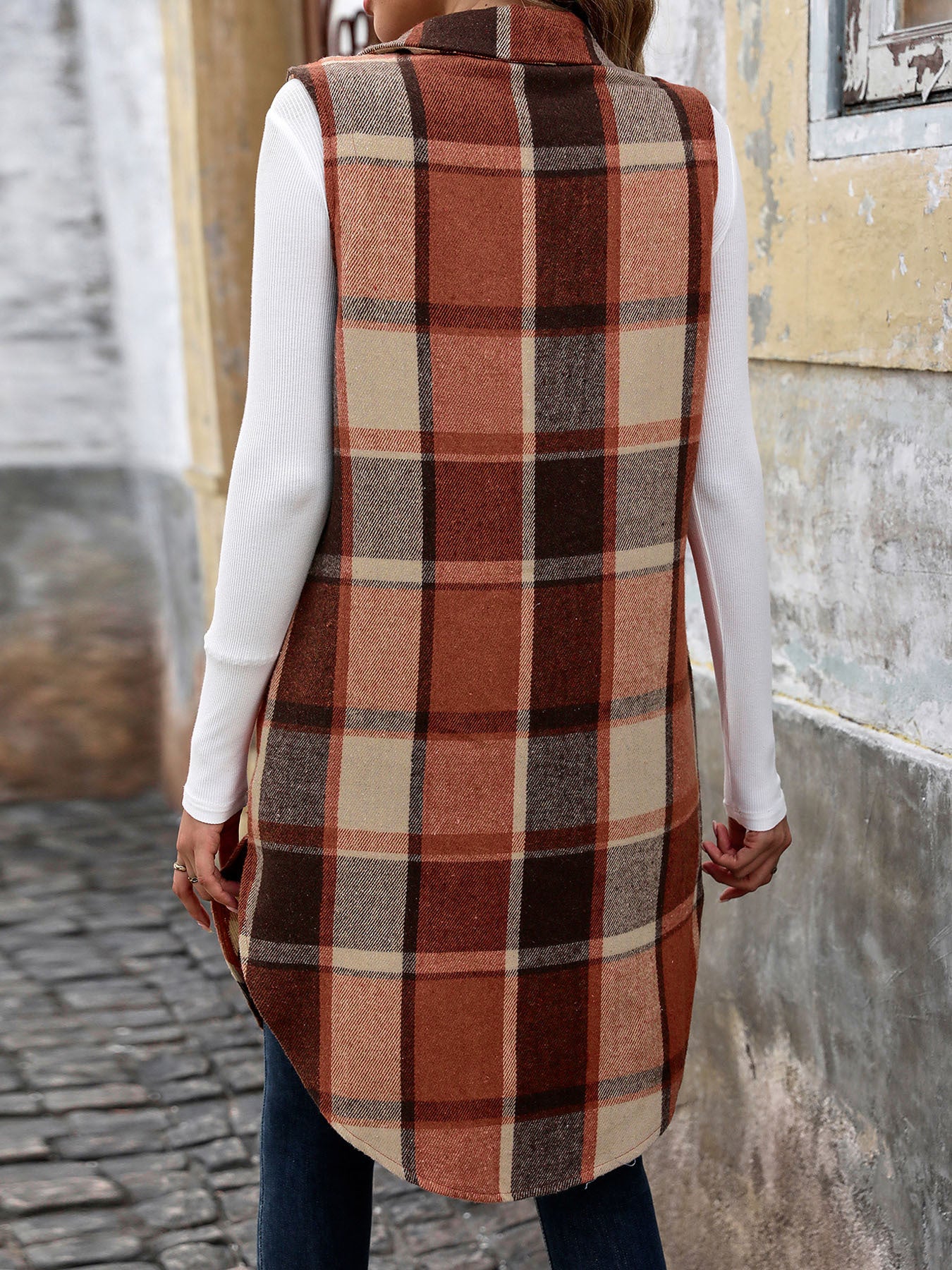 Long Plaid Vest Coat