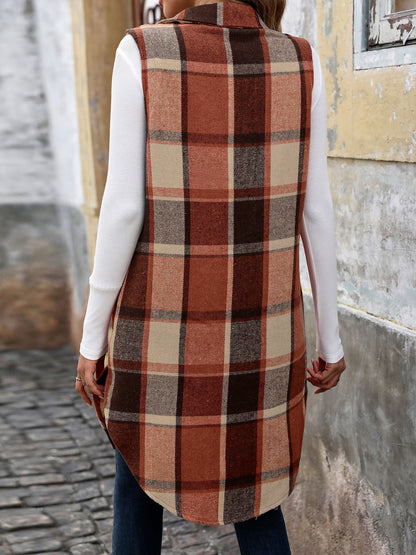 Long Plaid Vest Coat