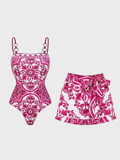 Sling Classic Majolica Series Pattern Print One Piece Swimwear