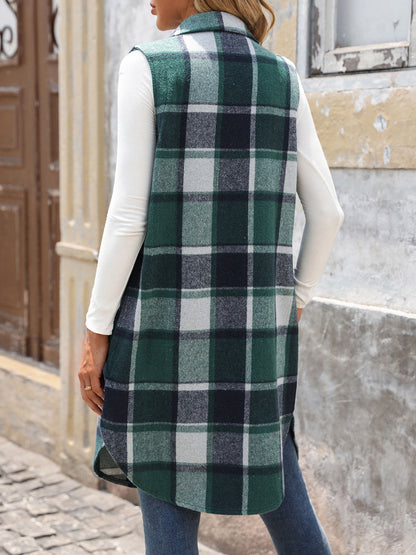 Long Plaid Vest Coat