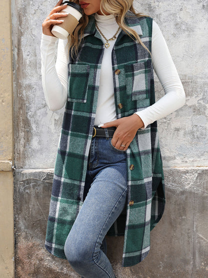 Long Plaid Vest Coat