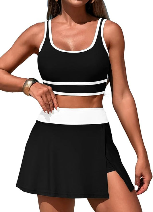 Women's High Waisted Bikini Sets Tummy Control Swim Skirt Two Piece Swim Suit  Bathing Suit