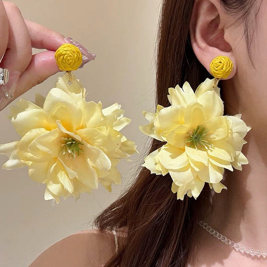 Handmade Yellow Large Flower Holiday Earrings