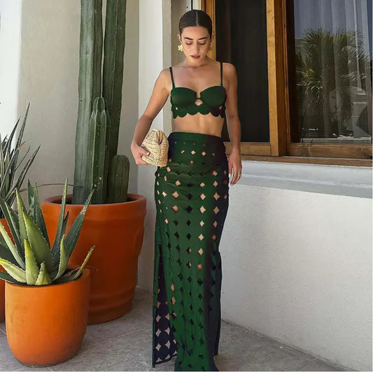 Green Laser Cut Fashion Sexy Bikini Set