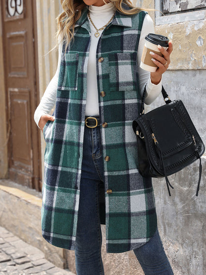 Long Plaid Vest Coat