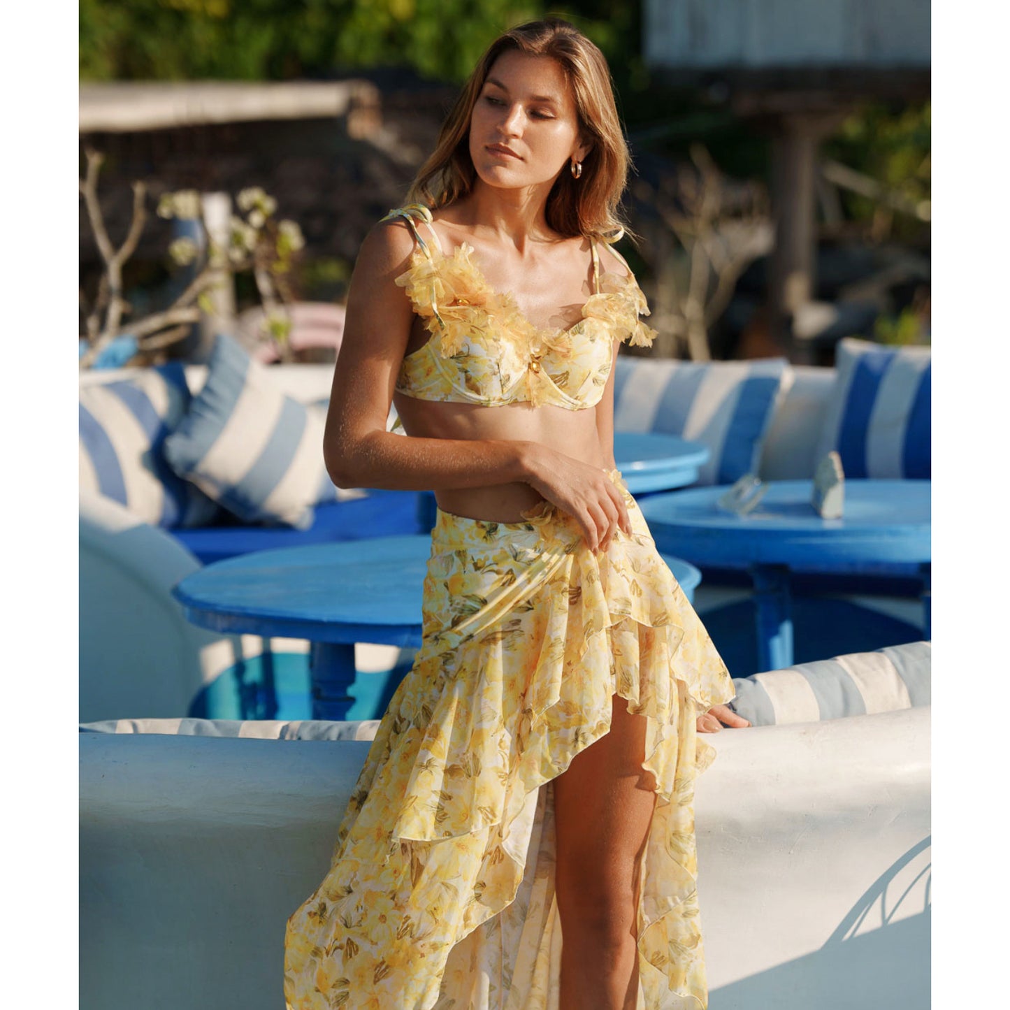 Yellow Butterfly Backless Beach Vacation Bikini One-Piece Swimsuit