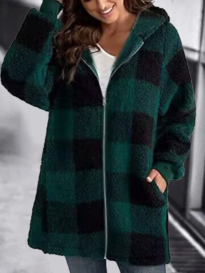 Women Oversized Hoodie Plaid Loose Overcoat (Free Shipping)