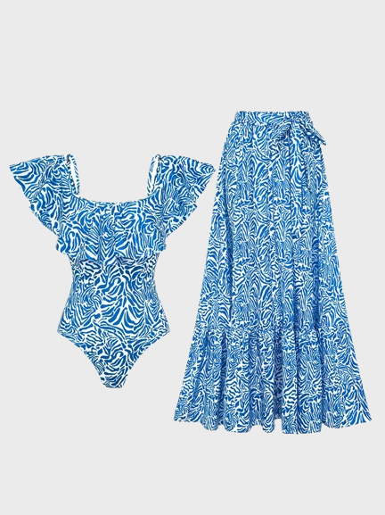 Ruffle Printed One Piece Swimsuit