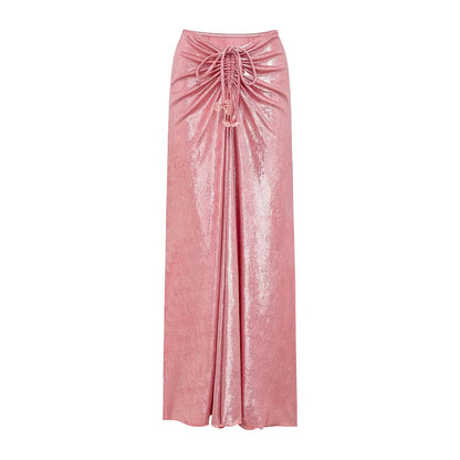Pink Butterfly Shiny One-Piece Swimsuit Beach Set