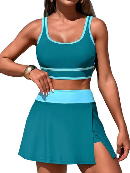 Women's High Waisted Bikini Sets Tummy Control Swim Skirt Two Piece Swim Suit  Bathing Suit
