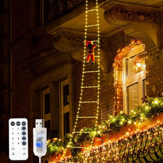 LED Santa Claus climbing the ladder colored lights