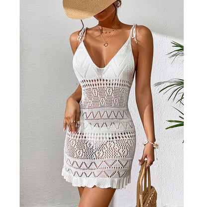Short knitted sexy hollow floral skirt
