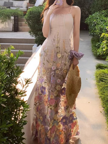 Floral Embroidered Flower Dress,Summer Party Date Night Cocktail Birthday Outfits Wedding Dress